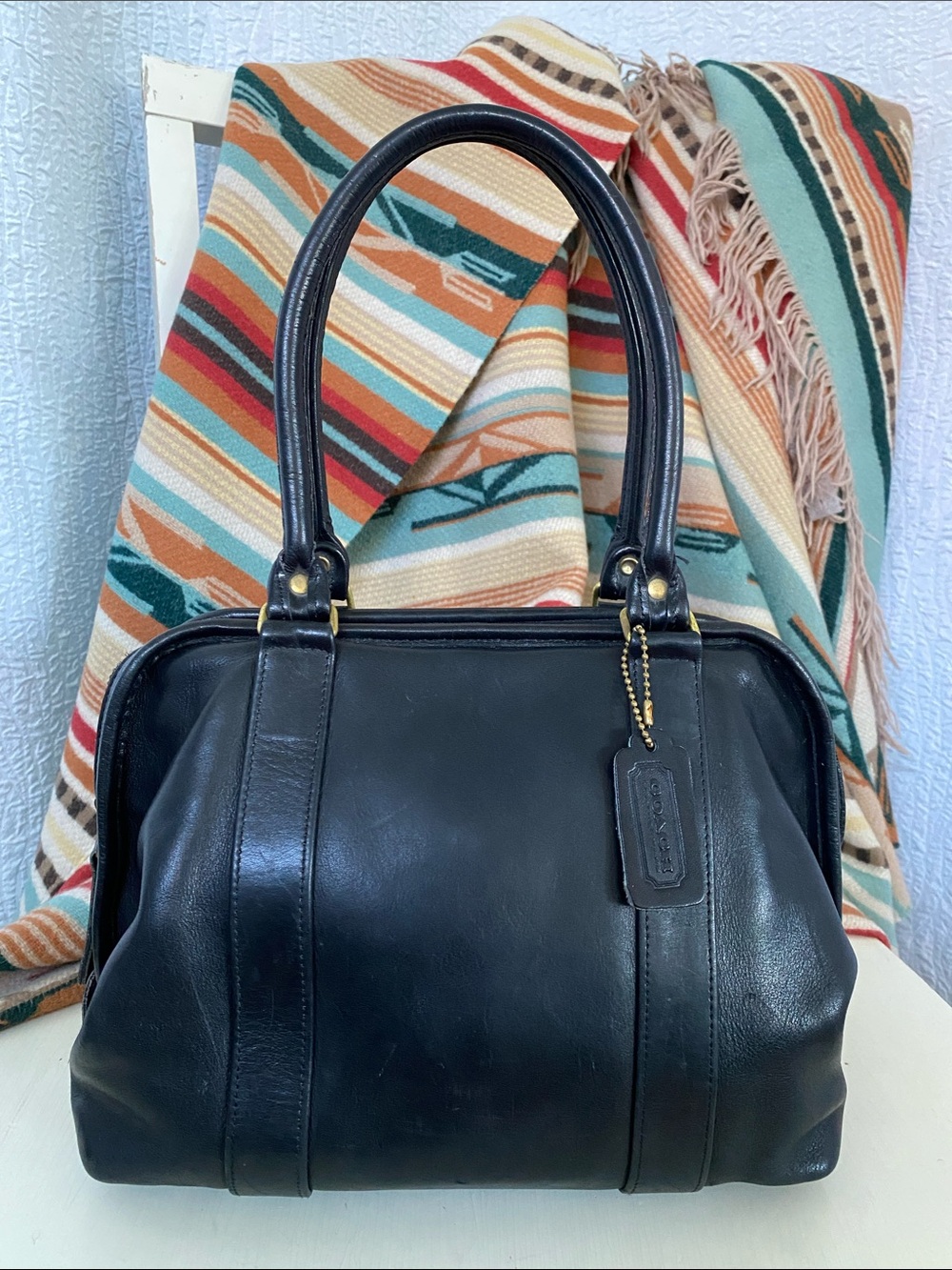 Coach Vintage Soft Sachel Black Leather Doctor Bowler Shoulder Bag Made USA